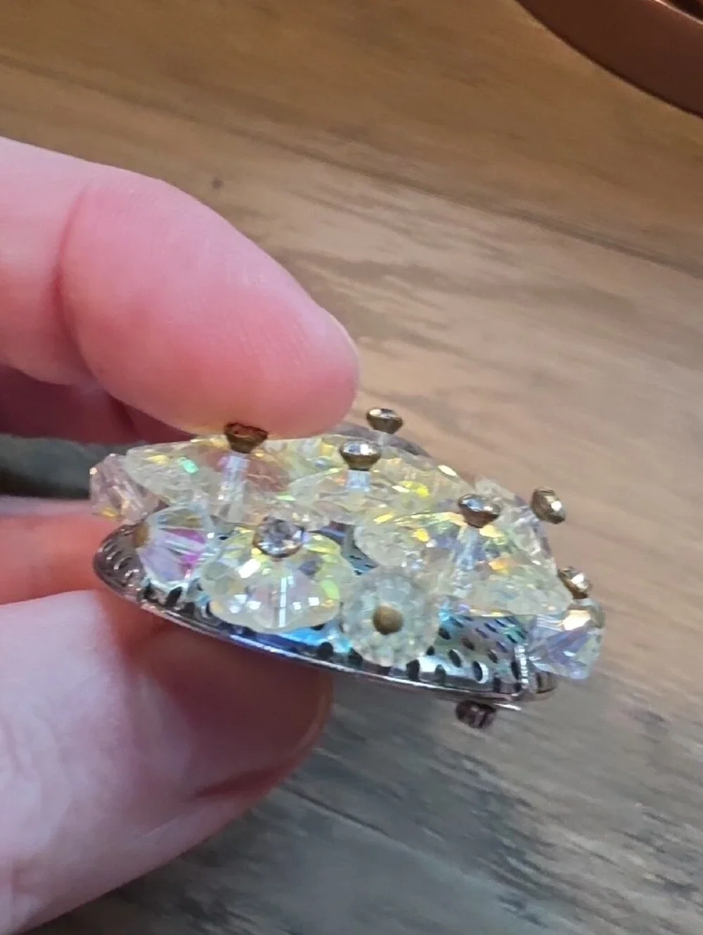 Crystal Flower Decorative Accent - Iridescent Brooch